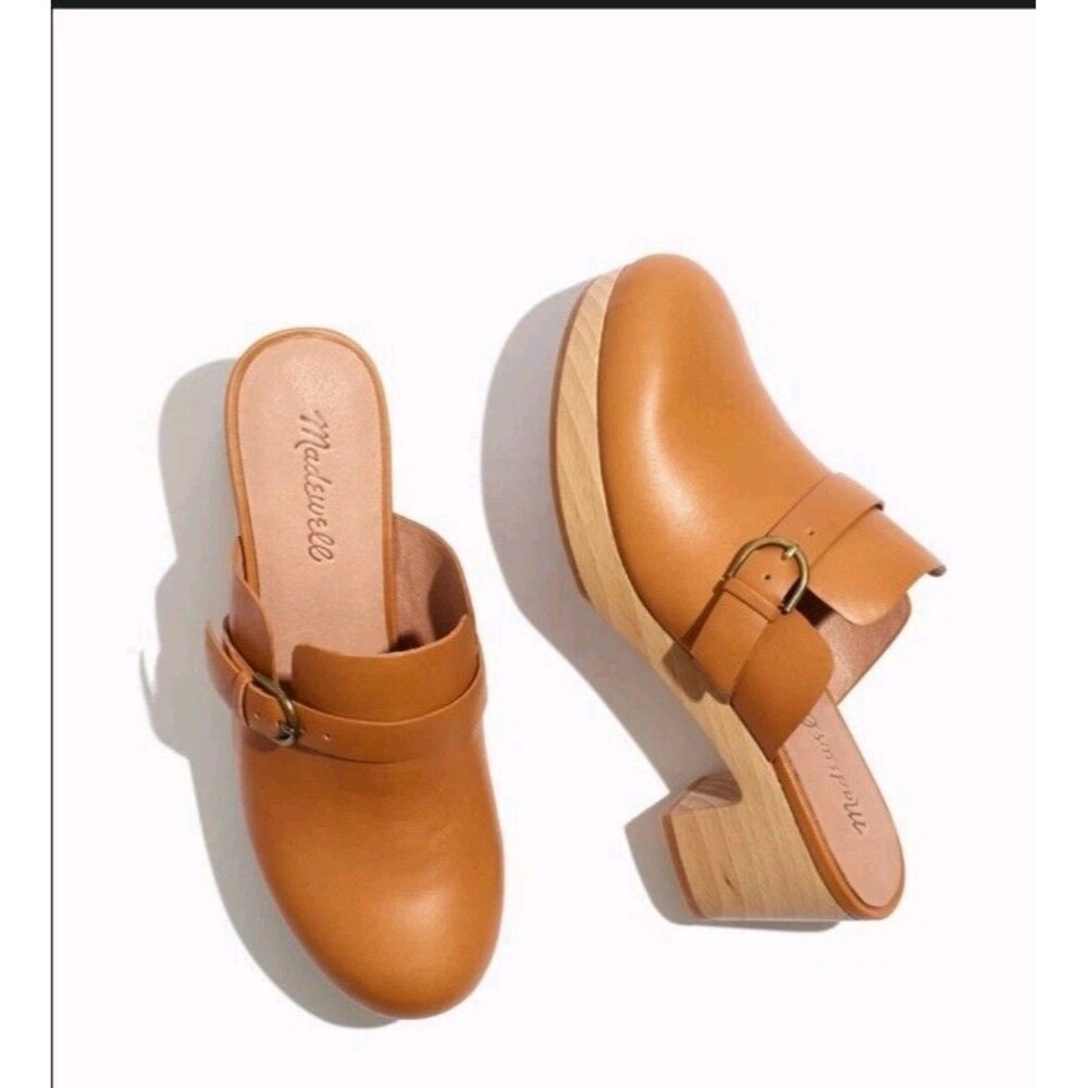 Madewell Cognac Tan Leather Clog Mules with Buckle